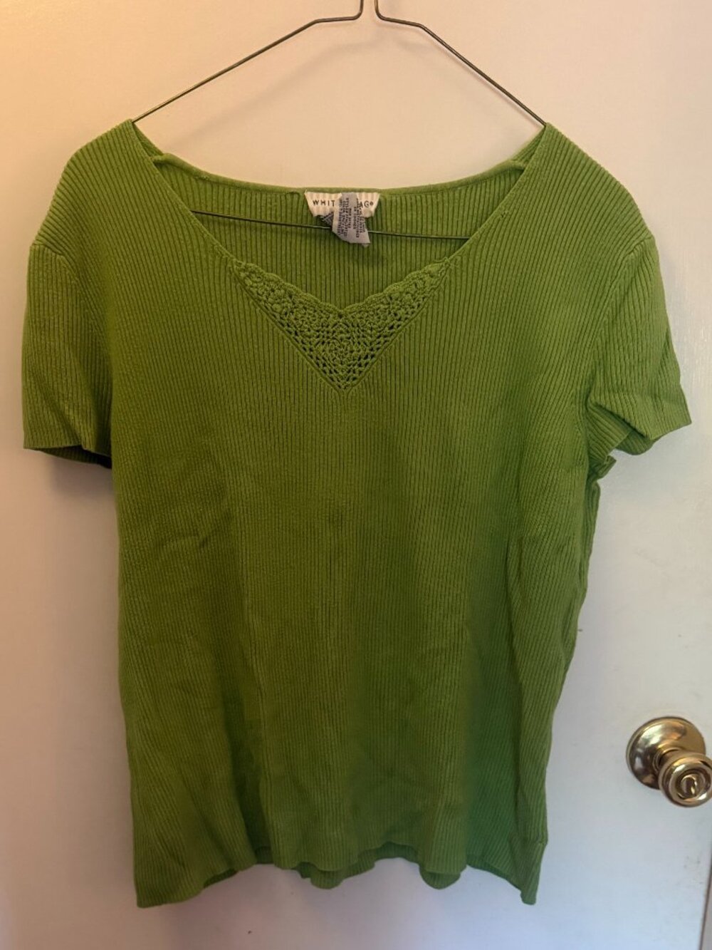 White Stag Green Ribbed Crochet V-Neck Top 2X 20